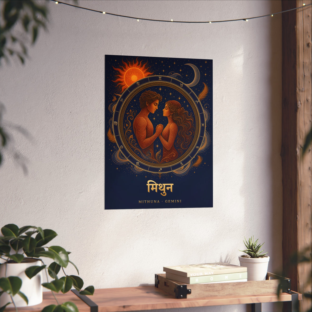 Mithuna Gemini Zodiac Wheel Art Print | Vedic Rashi Chakra Poster | AstralWhere
