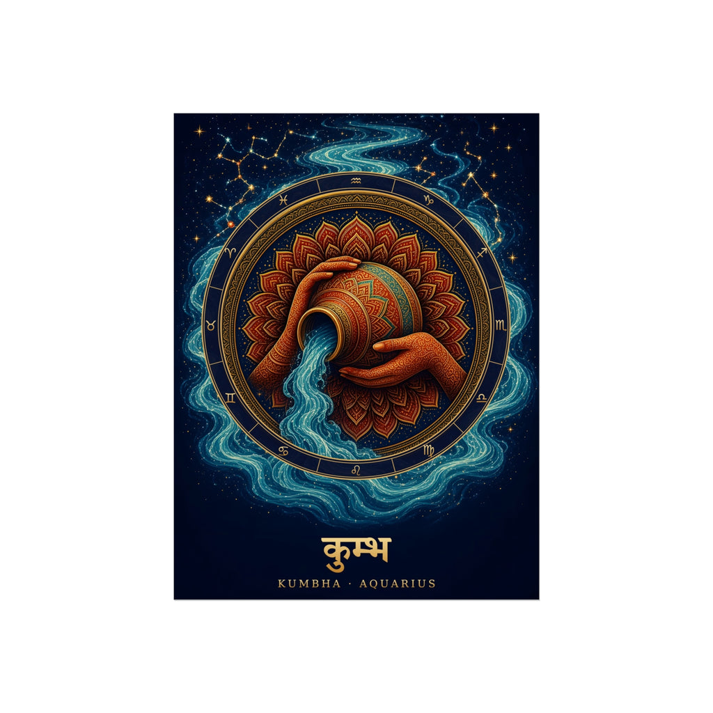 Kumbha Aquarius Zodiac Wheel Art Print | Vedic Rashi Chakra Poster | AstralWhere