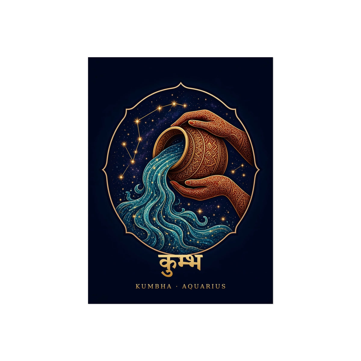 Kumbha Aquarius Mandala Water Pot Art Print | Vedic Astrology Fine Art Poster | AstralWhere