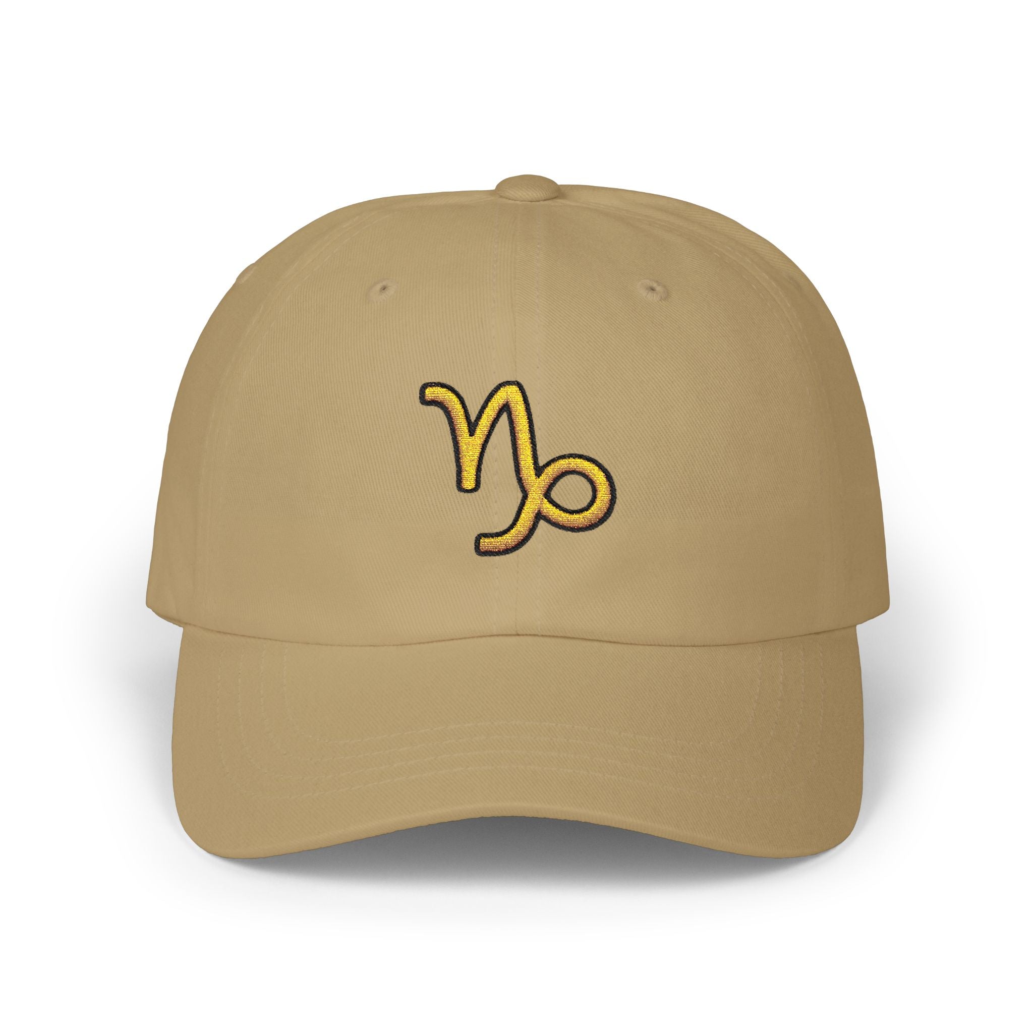 Capricorn Zodiac Dad Cap — Embroidered Gold Capricorn Symbol Baseball Hat