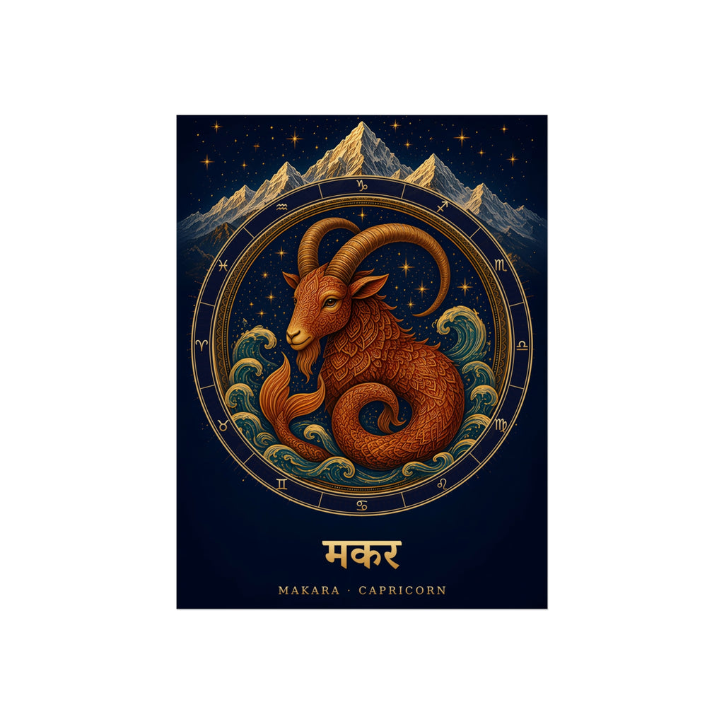 Makara Capricorn Zodiac Wheel Art Print | Vedic Rashi Chakra Poster | AstralWhere