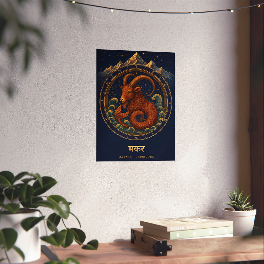 Makara Capricorn Zodiac Wheel Art Print | Vedic Rashi Chakra Poster | AstralWhere