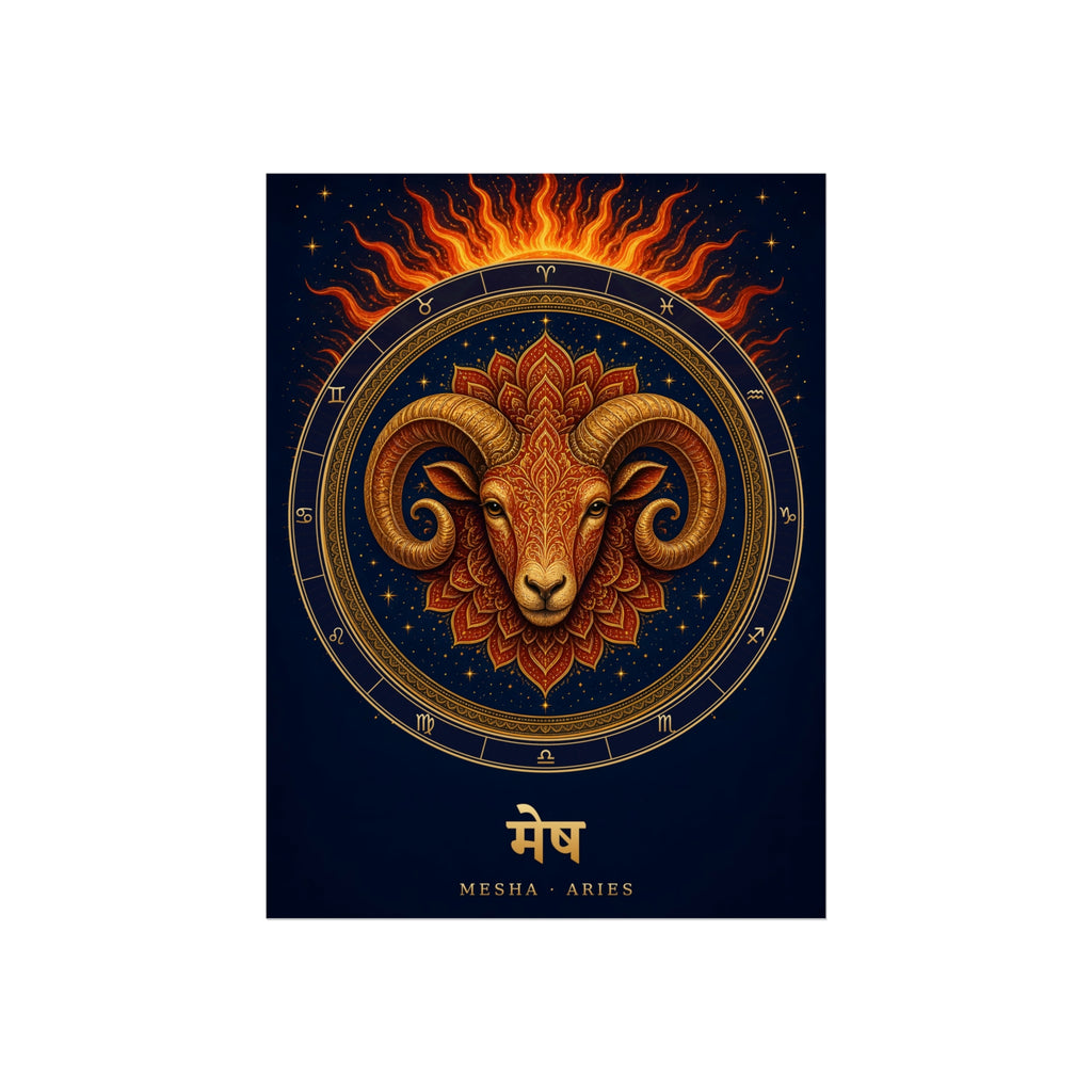 Mesha Aries Zodiac Wheel Art Print | Vedic Rashi Chakra Poster | AstralWhere