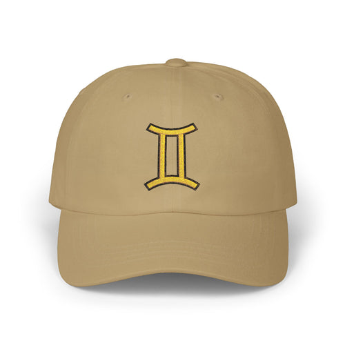 Gemini Zodiac Dad Cap — Embroidered Gold Gemini Symbol Baseball Hat