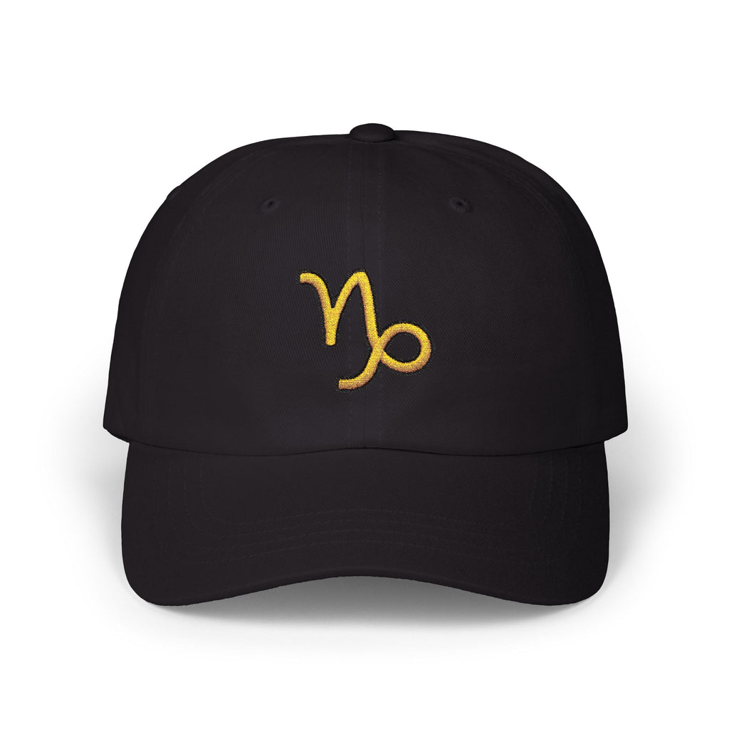Capricorn Zodiac Dad Cap — Embroidered Gold Capricorn Symbol Baseball Hat