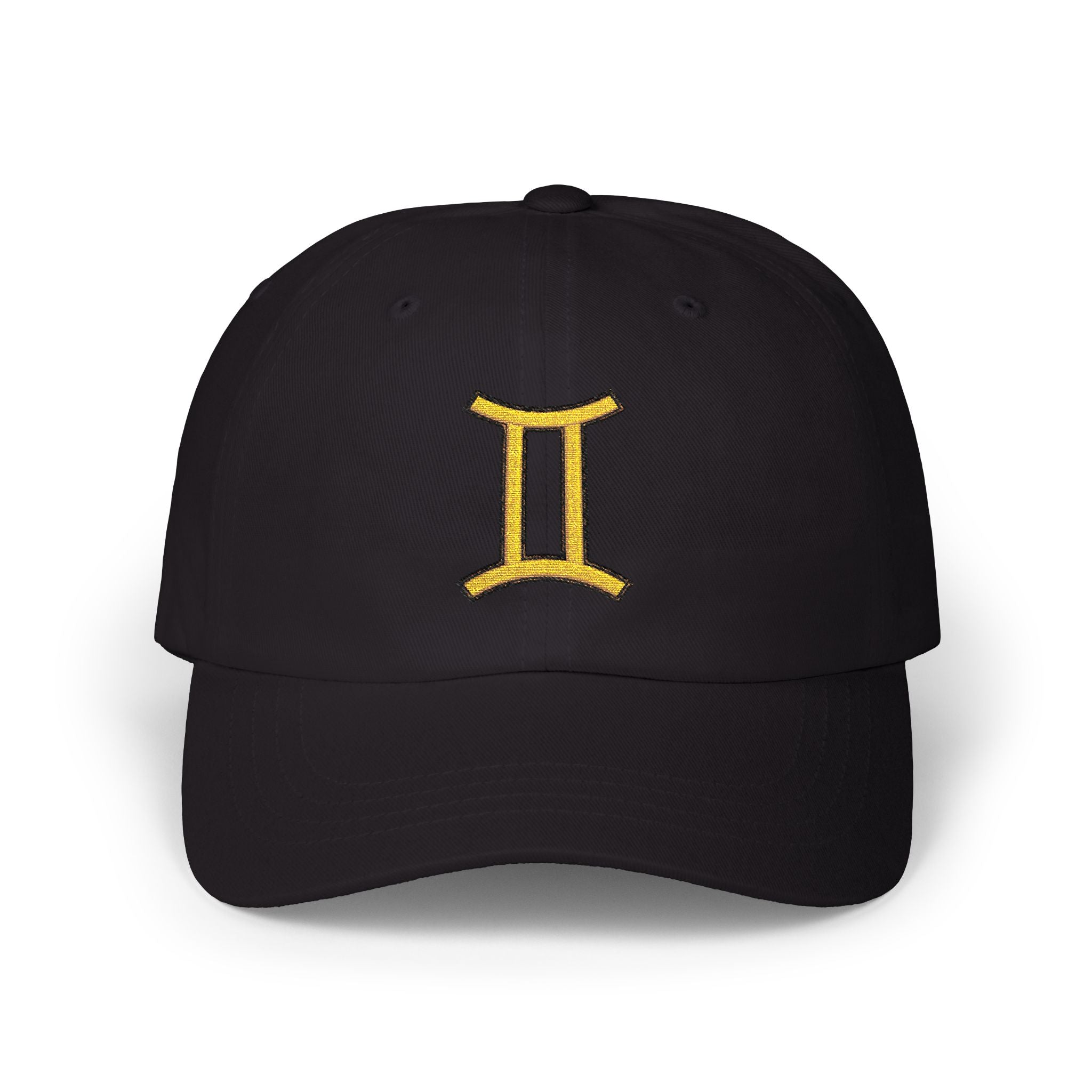 Gemini Zodiac Dad Cap — Embroidered Gold Gemini Symbol Baseball Hat