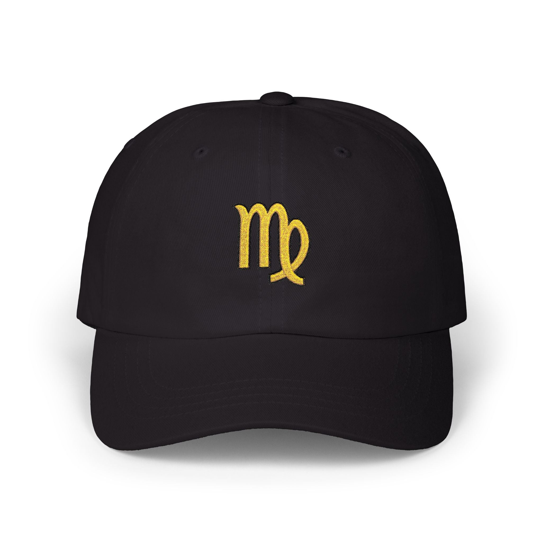 Virgo Zodiac Dad Cap — Embroidered Gold Virgo Symbol Baseball Hat