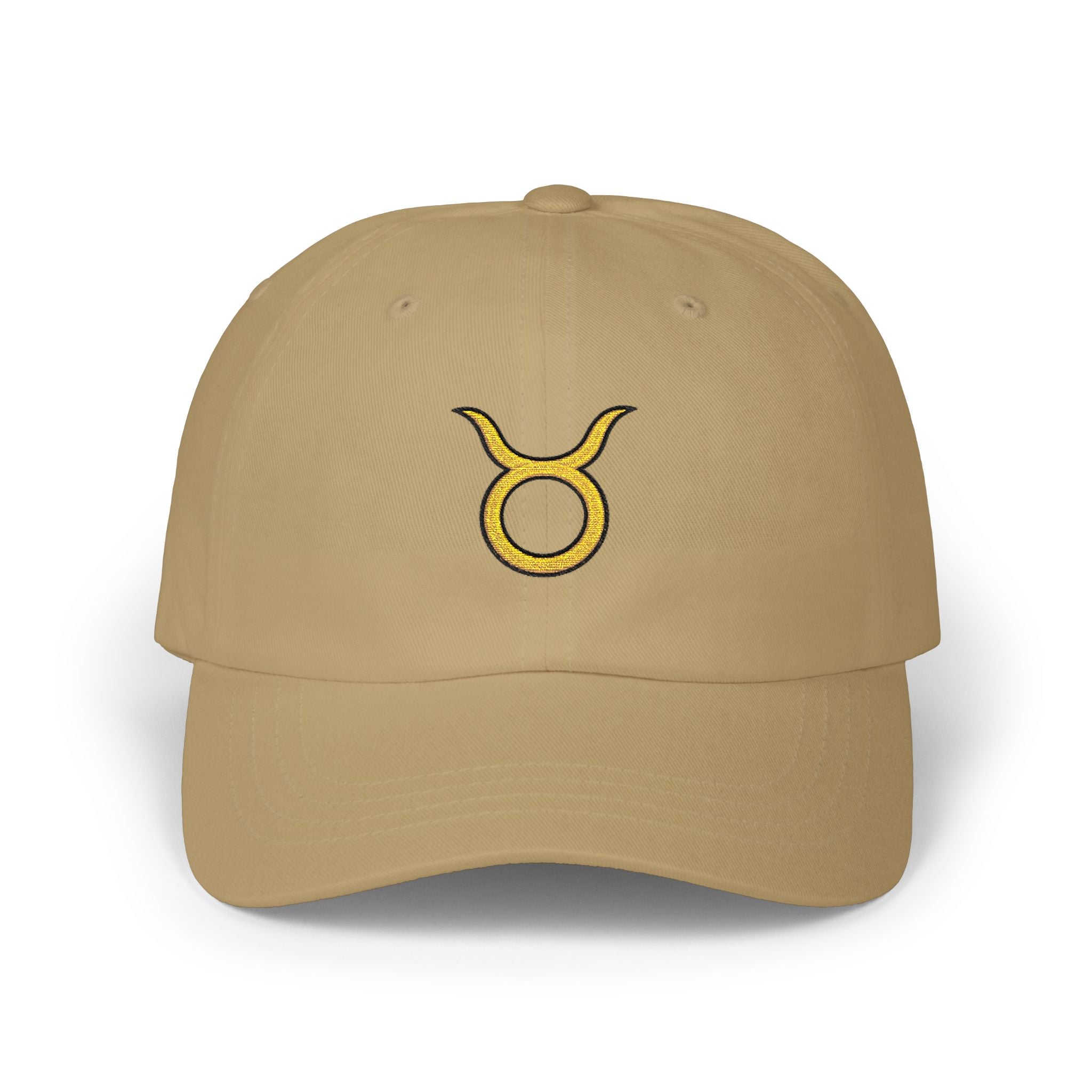 Taurus Zodiac Dad Cap — Embroidered Gold Taurus Symbol Baseball Hat
