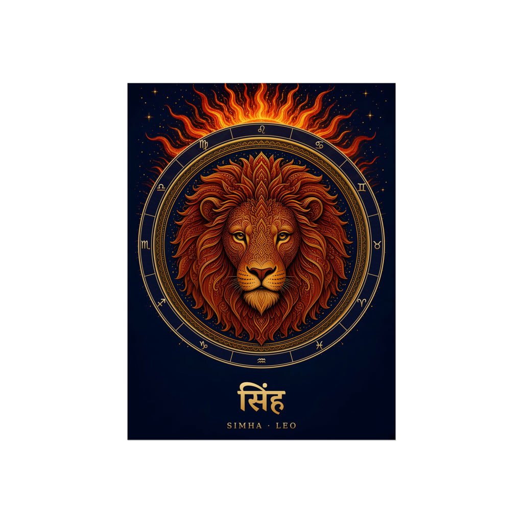 Simha Leo Zodiac Wheel Art Print | Vedic Rashi Chakra Poster | AstralWhere