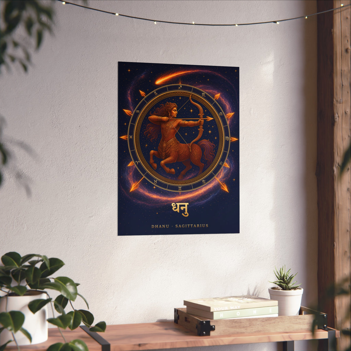 Dhanu Sagittarius Zodiac Wheel Art Print | Vedic Rashi Chakra Poster | AstralWhere