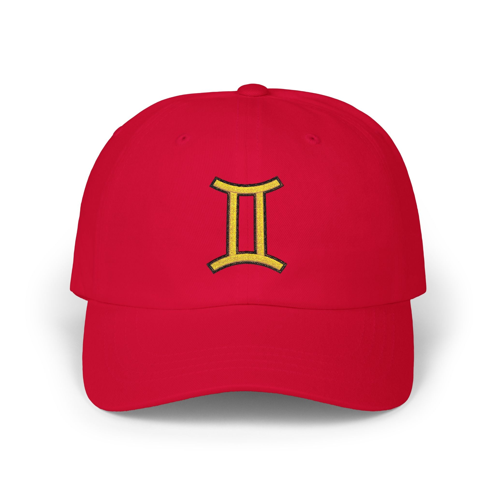 Gemini Zodiac Dad Cap — Embroidered Gold Gemini Symbol Baseball Hat