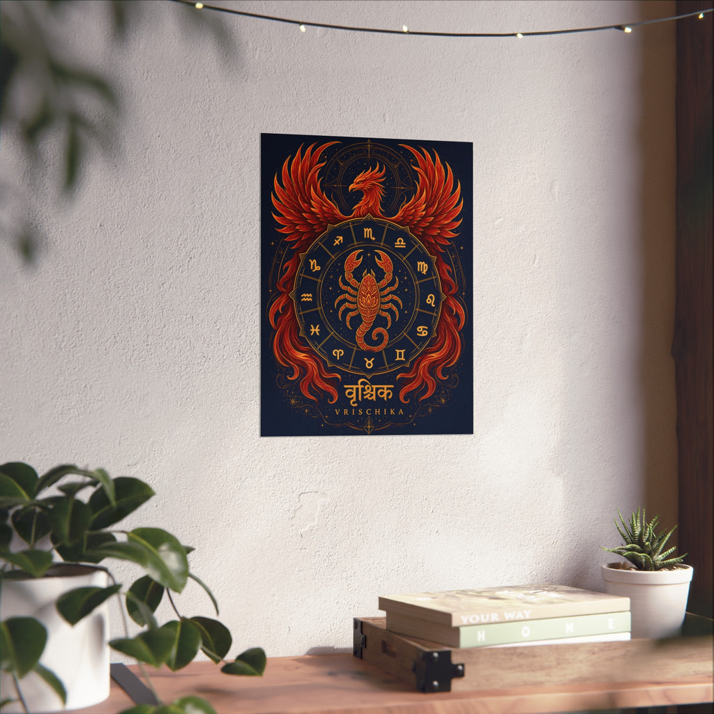 Vrischika Scorpio Phoenix Zodiac Wheel Art Print | Vedic Rashi Chakra Poster | AstralWhere