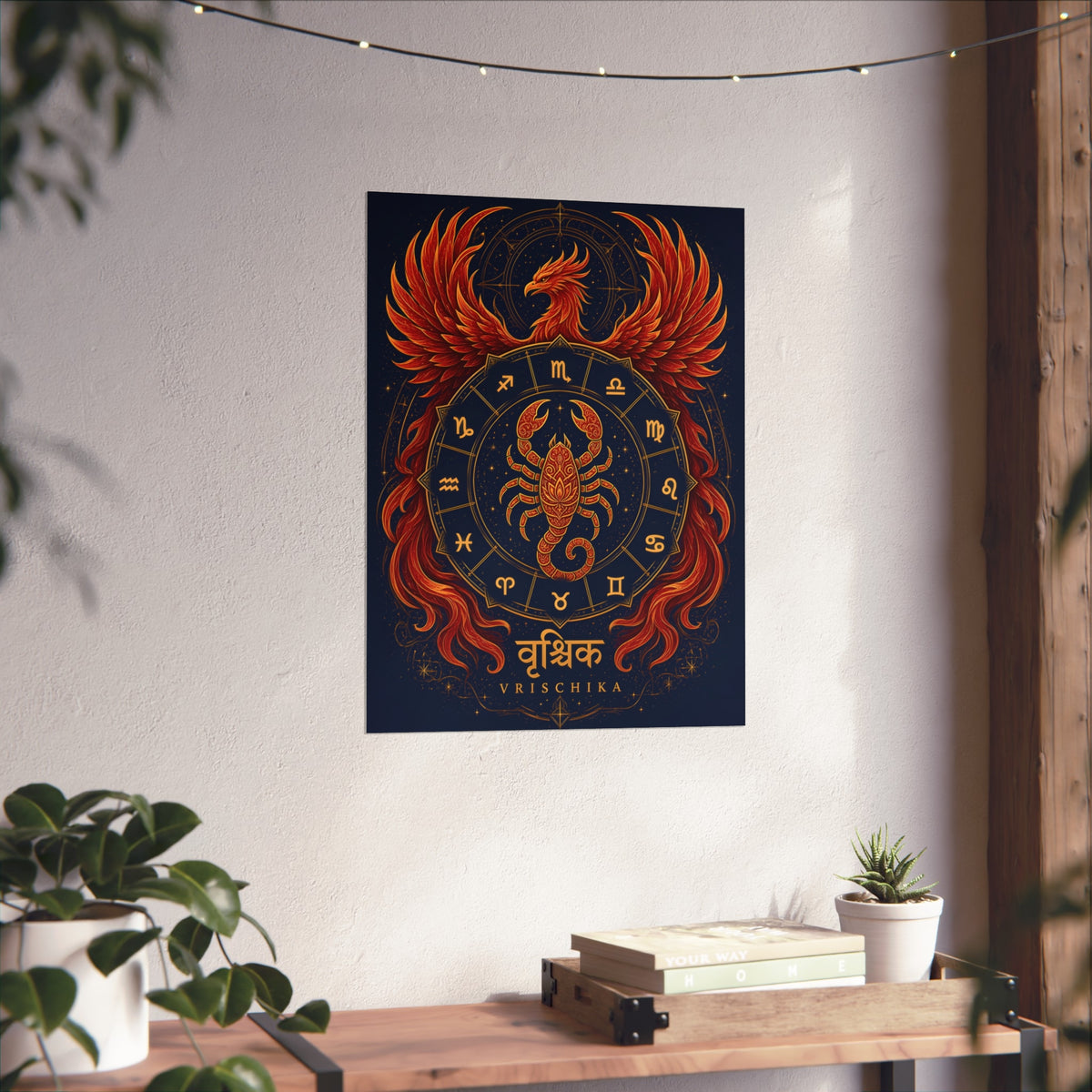 Vrischika Scorpio Phoenix Zodiac Wheel Art Print | Vedic Rashi Chakra Poster | AstralWhere