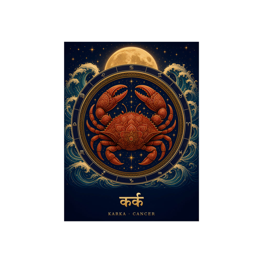 Karka Cancer Zodiac Wheel Art Print | Vedic Rashi Chakra Poster | AstralWhere