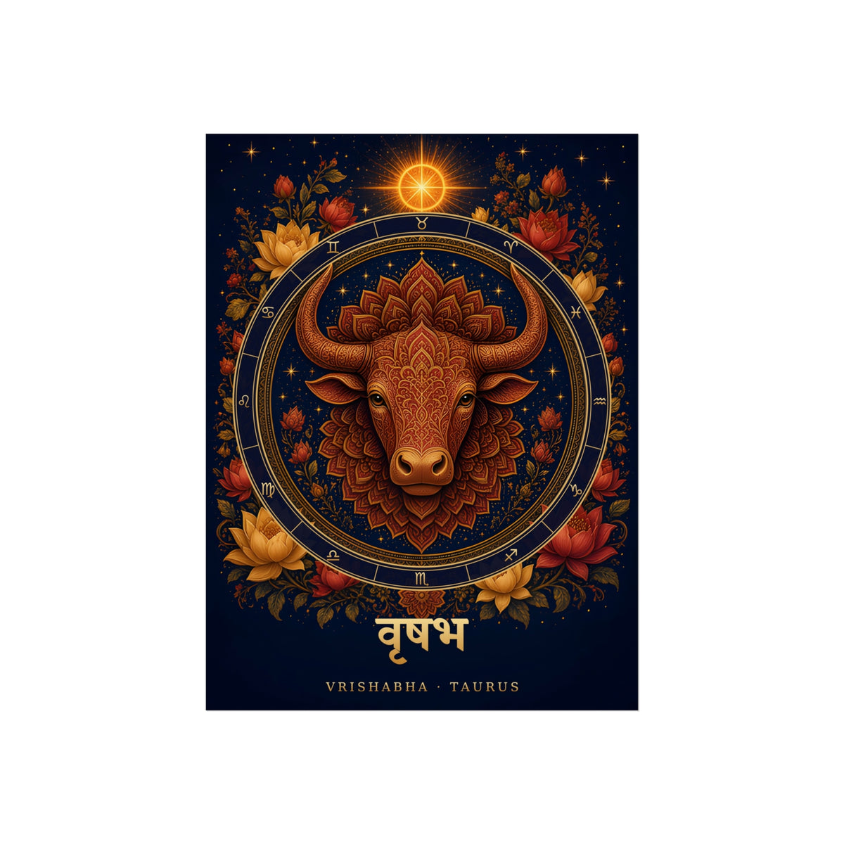 Vrishabha Taurus Zodiac Wheel Art Print | Vedic Rashi Chakra Poster | AstralWhere