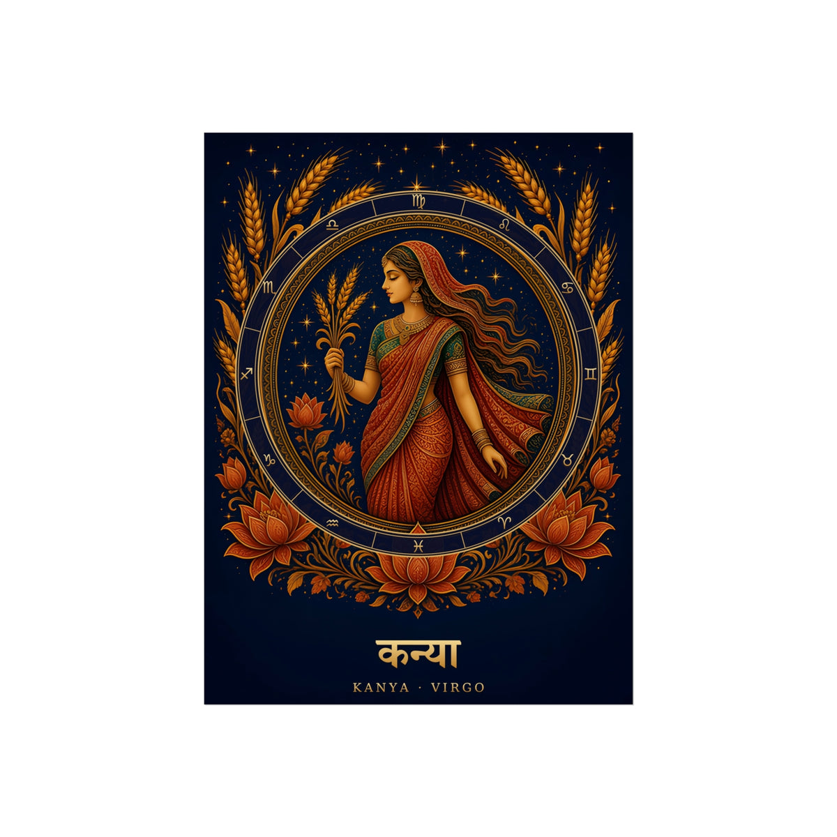 Kanya Virgo Zodiac Wheel Art Print | Vedic Rashi Chakra Poster | AstralWhere
