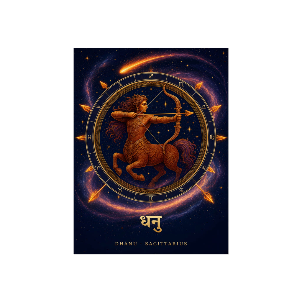 Dhanu Sagittarius Zodiac Wheel Art Print | Vedic Rashi Chakra Poster | AstralWhere