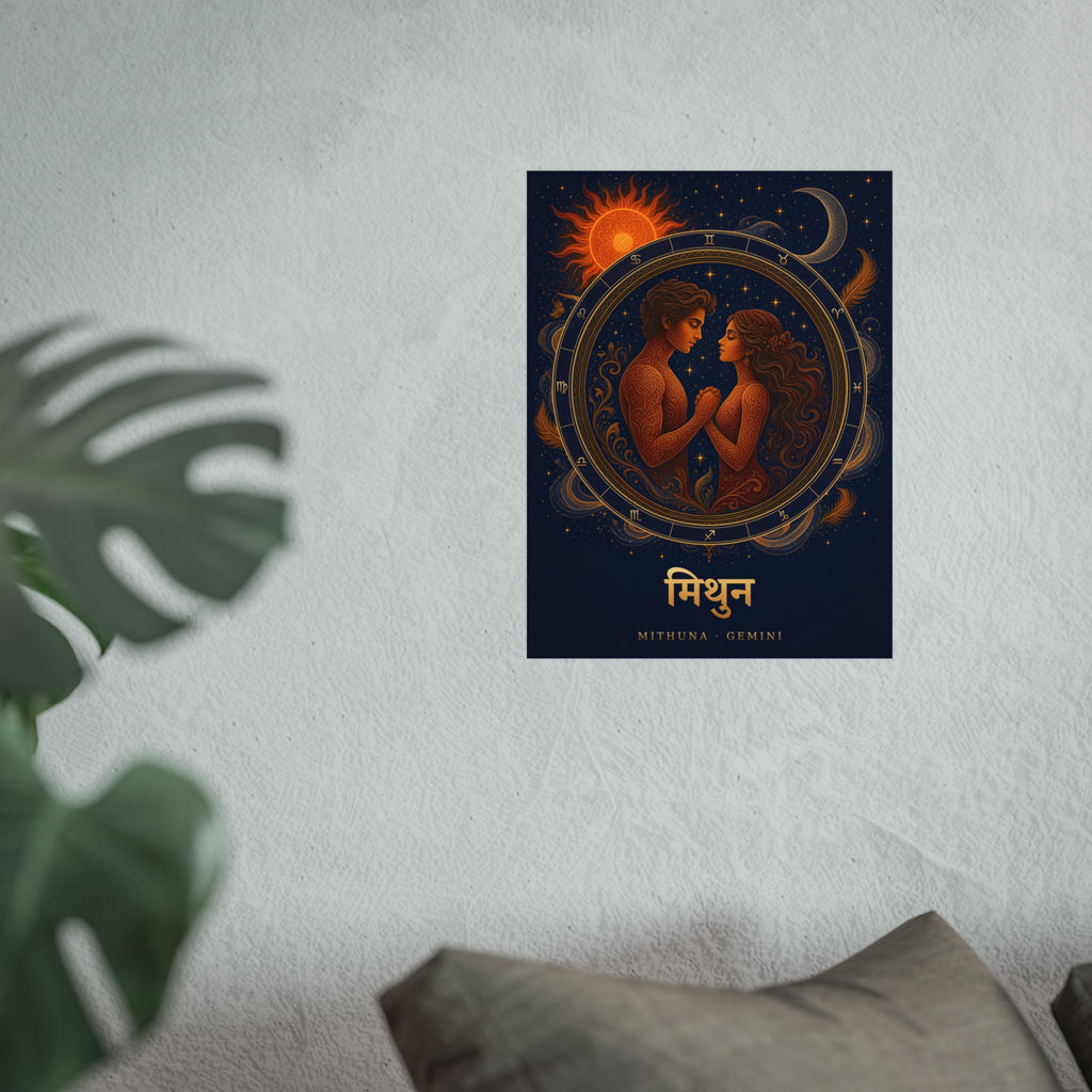 Mithuna Gemini Zodiac Wheel Art Print | Vedic Rashi Chakra Poster | AstralWhere
