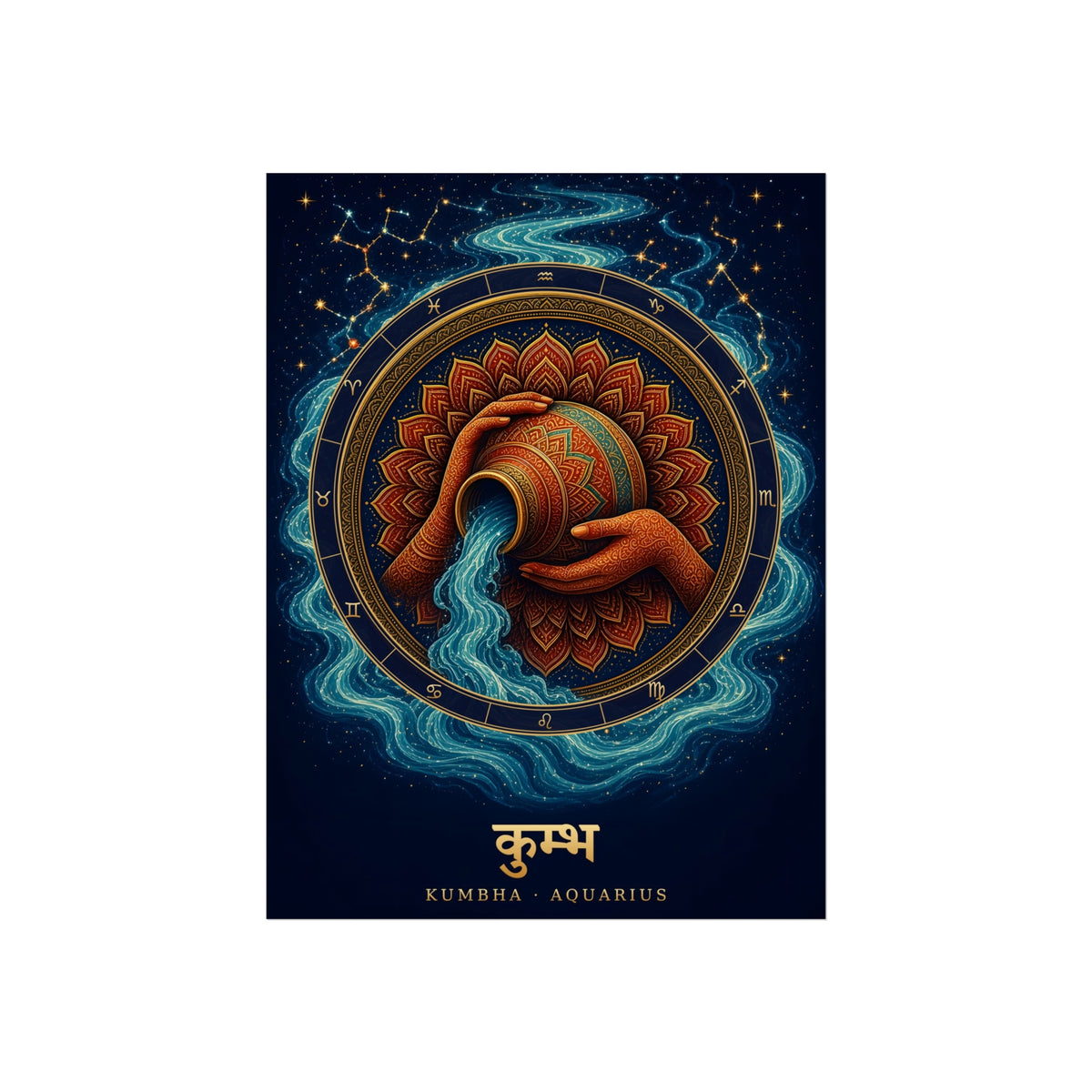 Kumbha Aquarius Zodiac Wheel Art Print | Vedic Rashi Chakra Poster | AstralWhere