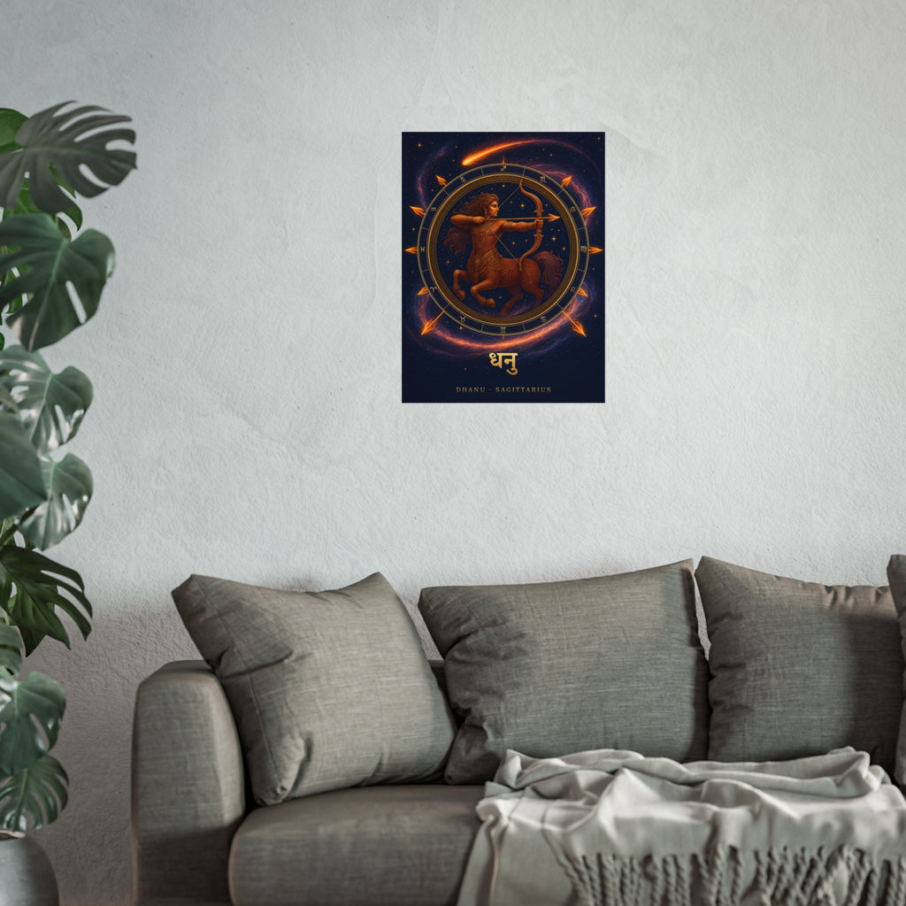 Dhanu Sagittarius Zodiac Wheel Art Print | Vedic Rashi Chakra Poster | AstralWhere