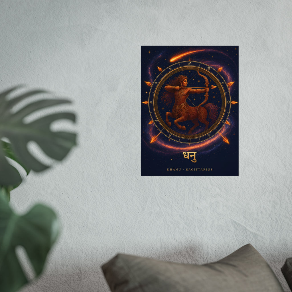 Dhanu Sagittarius Zodiac Wheel Art Print | Vedic Rashi Chakra Poster | AstralWhere