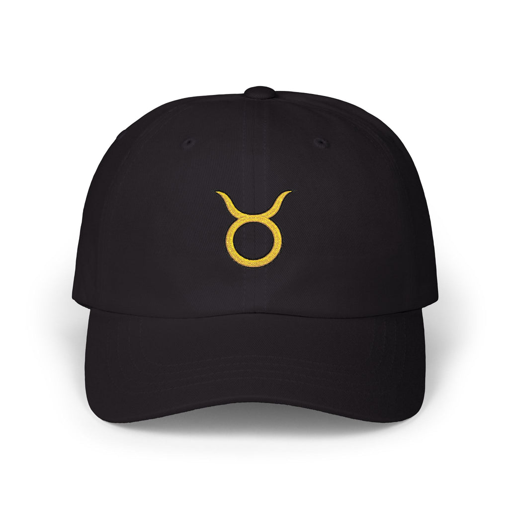 Taurus Zodiac Dad Cap — Embroidered Gold Taurus Symbol Baseball Hat