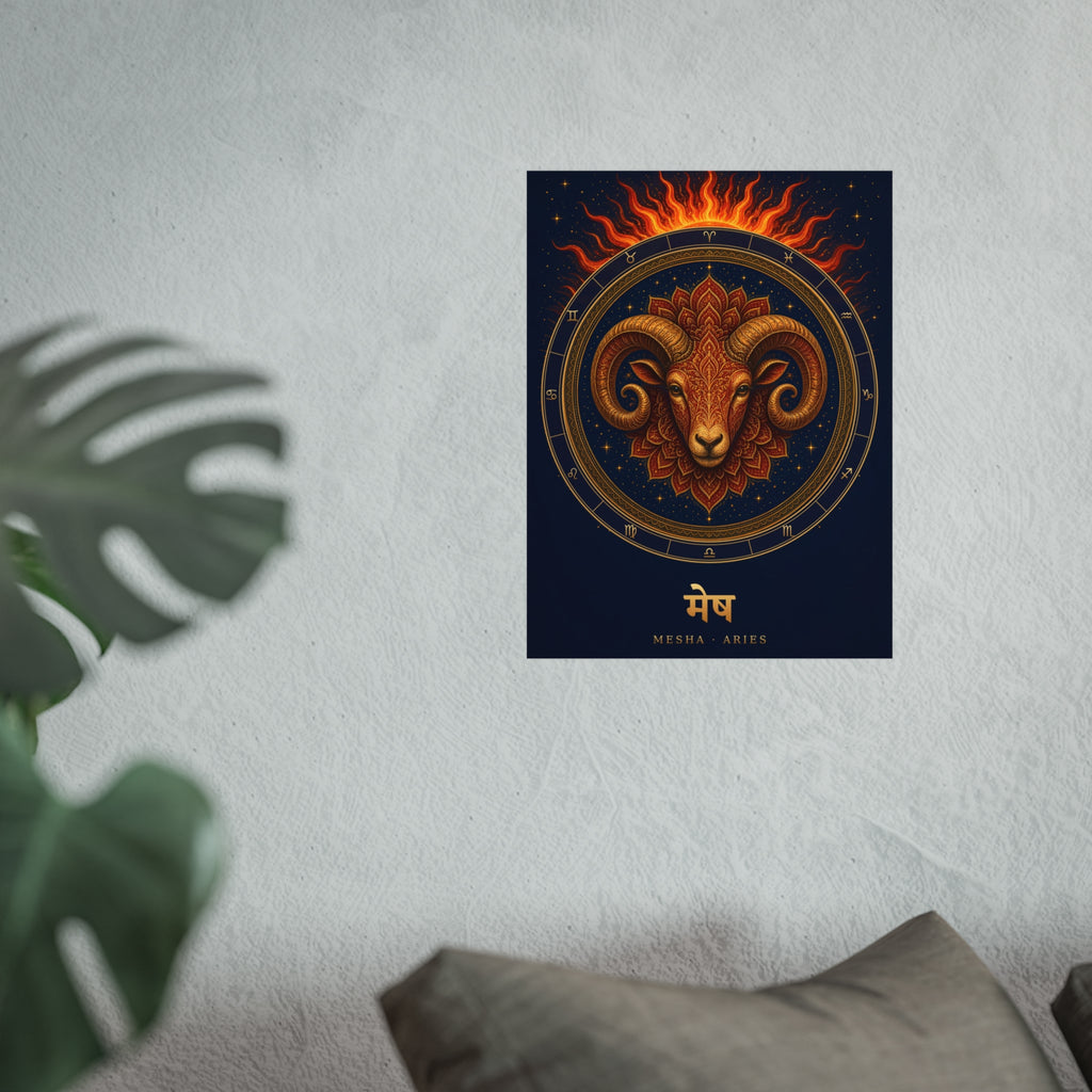 Mesha Aries Zodiac Wheel Art Print | Vedic Rashi Chakra Poster | AstralWhere