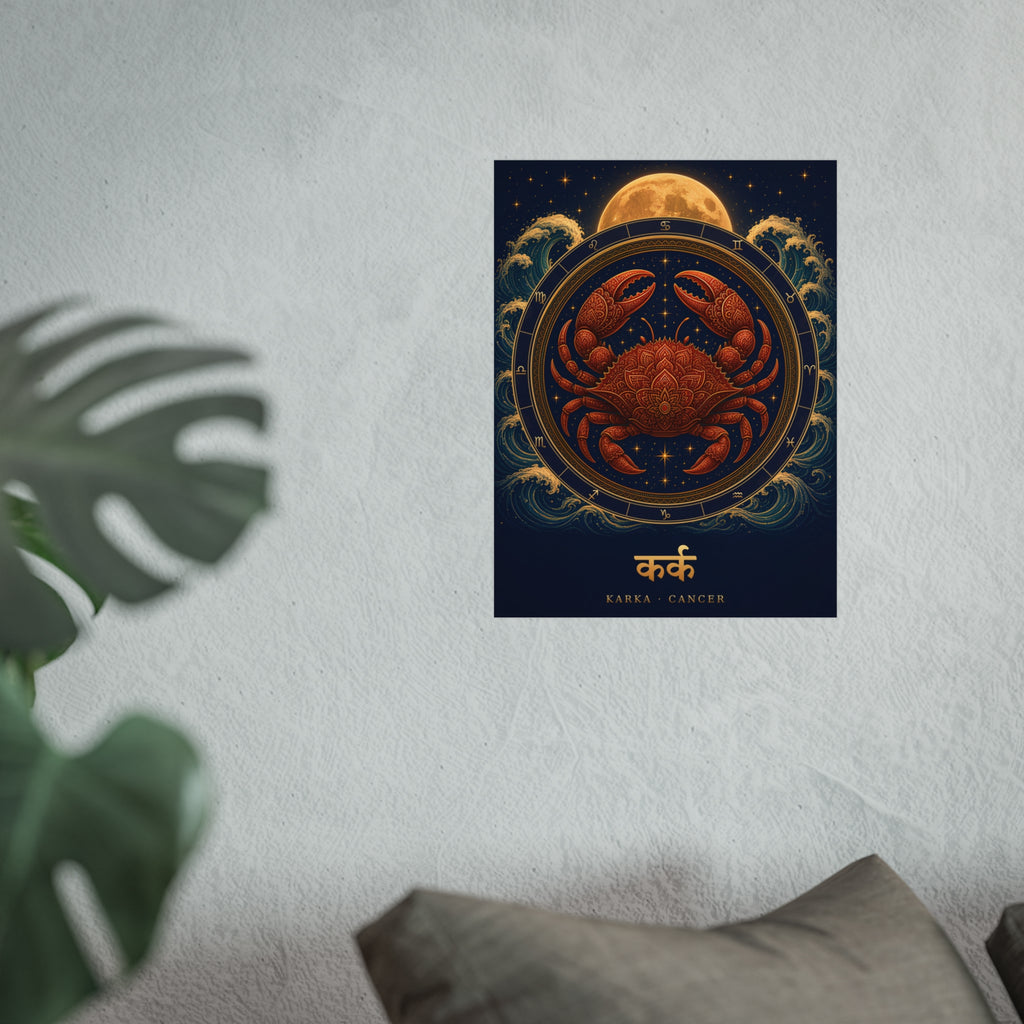 Karka Cancer Zodiac Wheel Art Print | Vedic Rashi Chakra Poster | AstralWhere