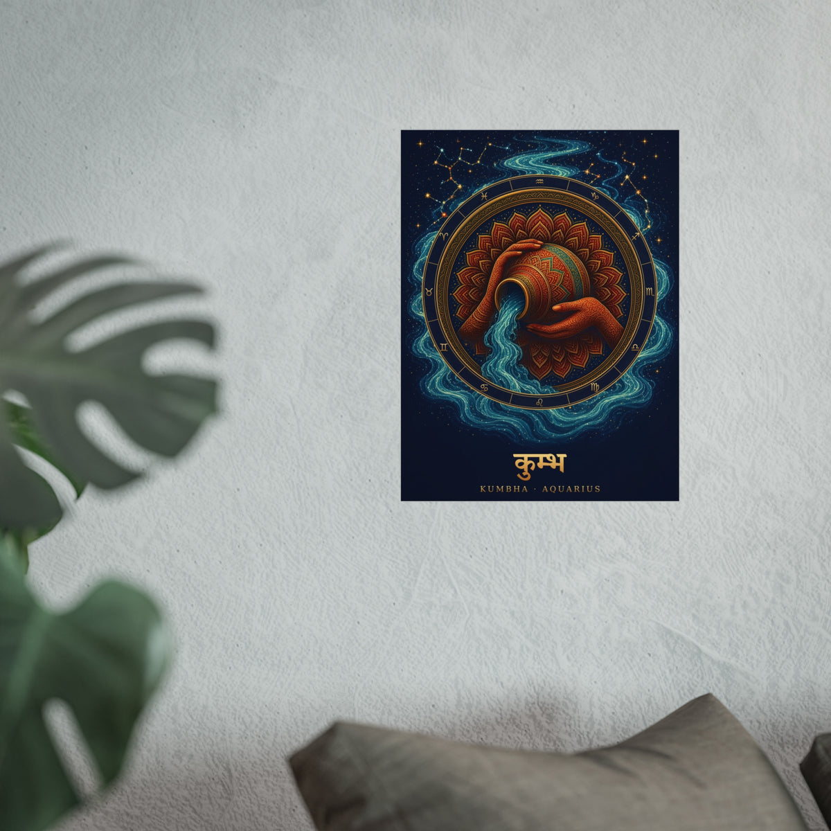Kumbha Aquarius Zodiac Wheel Art Print | Vedic Rashi Chakra Poster | AstralWhere