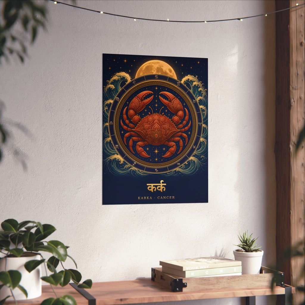 Karka Cancer Zodiac Wheel Art Print | Vedic Rashi Chakra Poster | AstralWhere