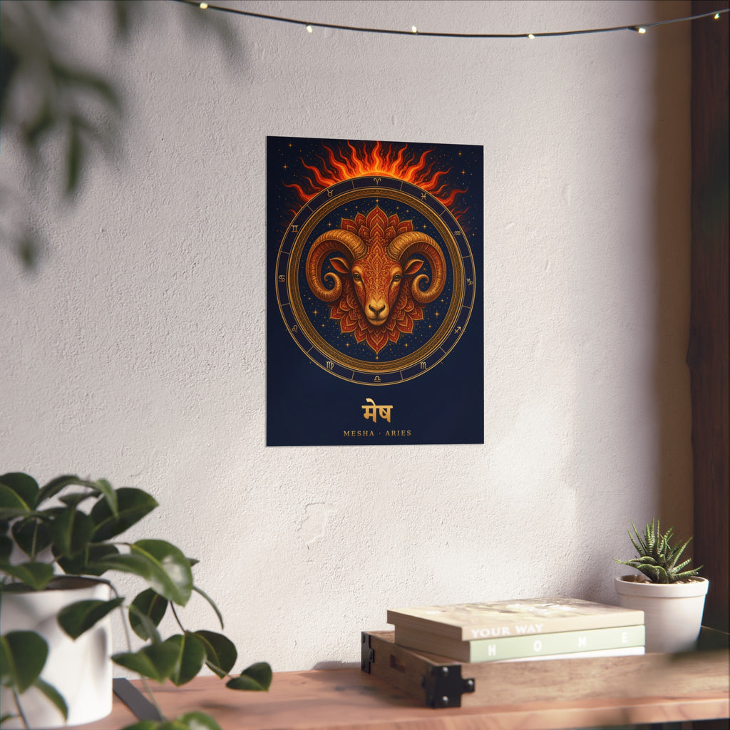 Mesha Aries Zodiac Wheel Art Print | Vedic Rashi Chakra Poster | AstralWhere