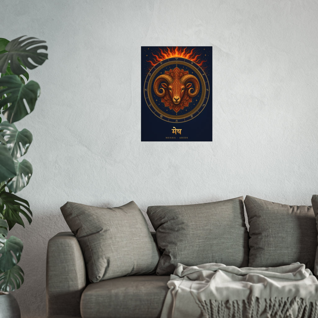 Mesha Aries Zodiac Wheel Art Print | Vedic Rashi Chakra Poster | AstralWhere