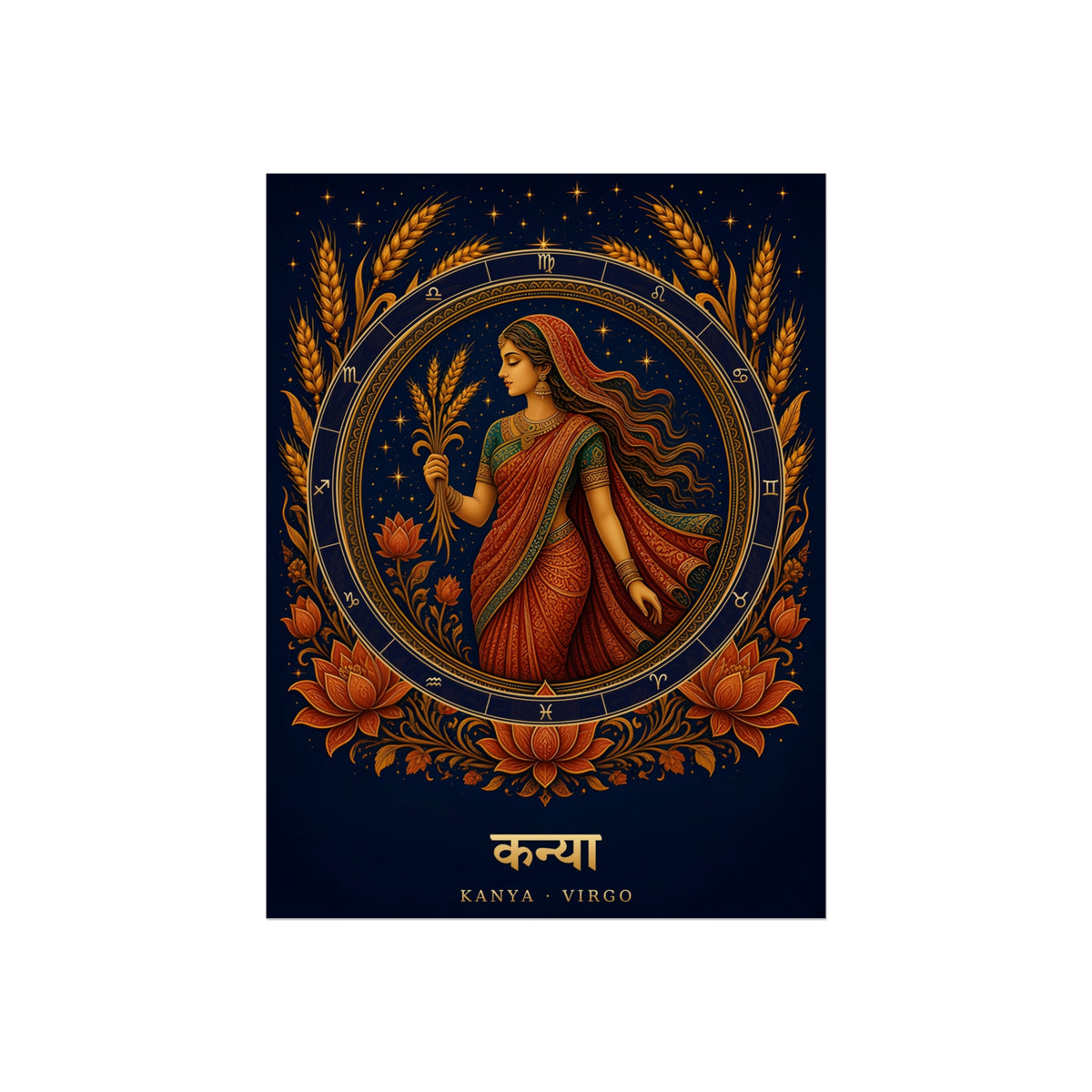 Kanya Virgo Zodiac Wheel Art Print | Vedic Rashi Chakra Poster | AstralWhere