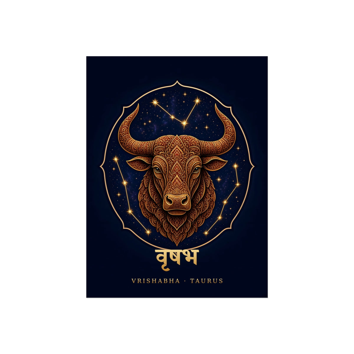 Vrishabha Taurus Mandala Bull Art Print | Vedic Astrology Fine Art Poster | AstralWhere