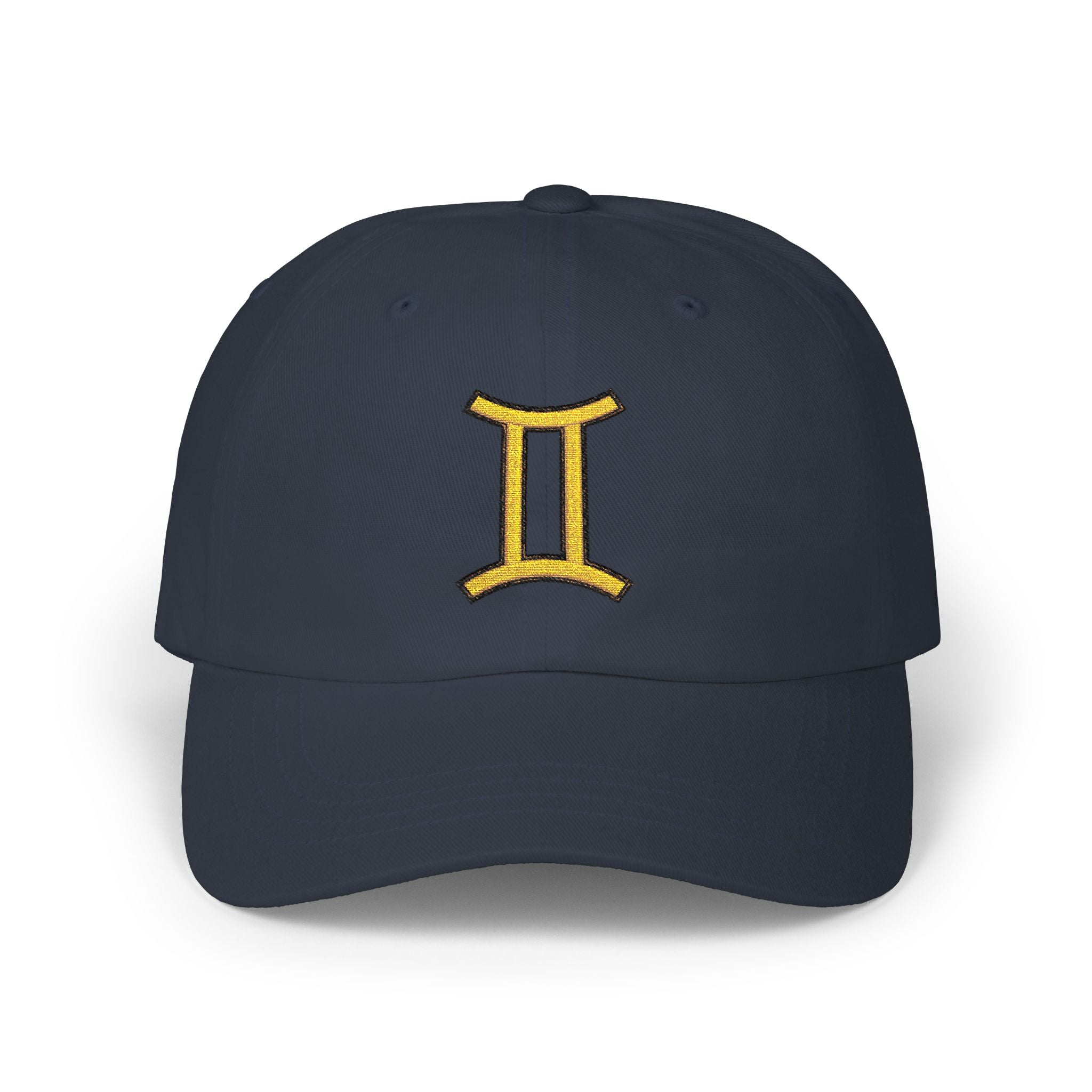 Gemini Zodiac Dad Cap — Embroidered Gold Gemini Symbol Baseball Hat