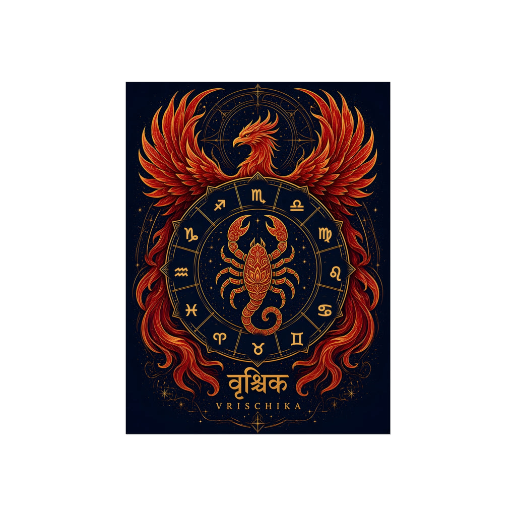 Vrischika Scorpio Phoenix Zodiac Wheel Art Print | Vedic Rashi Chakra Poster | AstralWhere